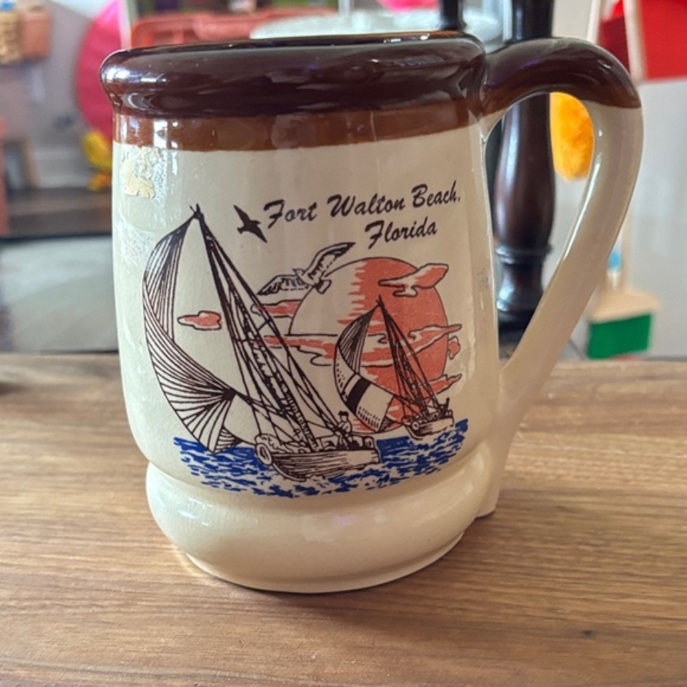 Large vintage Ceramic Mug with Sailboat Design from Forth Walton